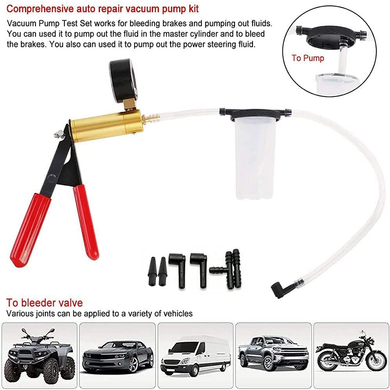  Handheld Vacuum Pump Tester Set Vacuum Gauge and Brake Bleed Kit for Car with Adapter Box, Hand Vacuum Pump