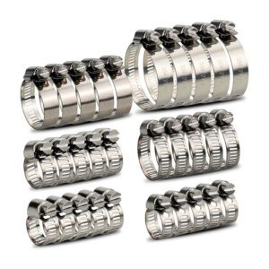  30Pcs Hose Clamps 1/4-2 in (6-51mm) Adjustable Range 304 Stainless Steel Worm Gear Hose Clamps Assortment Kit for Fuel Line, Plumbing, Automotive, Dishwasher, Washing Machine, Pool etc.