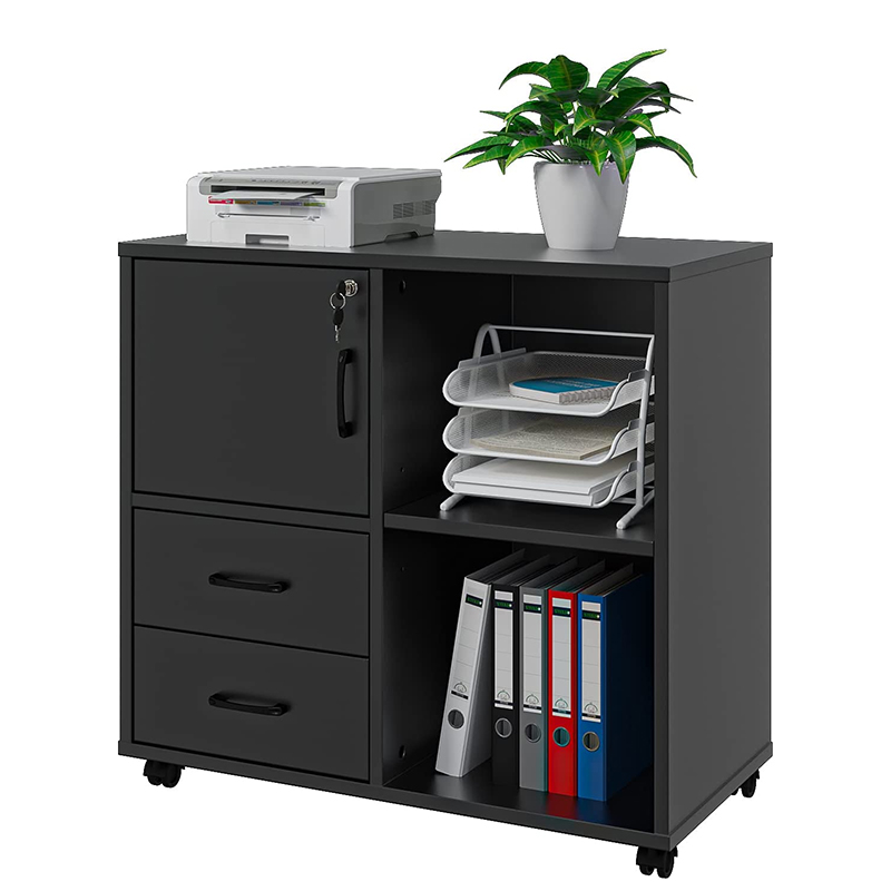  Office Storage Cabinet with 2 Drawers,Modern Rolling Cabinet with 3 Storage Shelves Printer Stand Table with Wheels for Home Office Storage