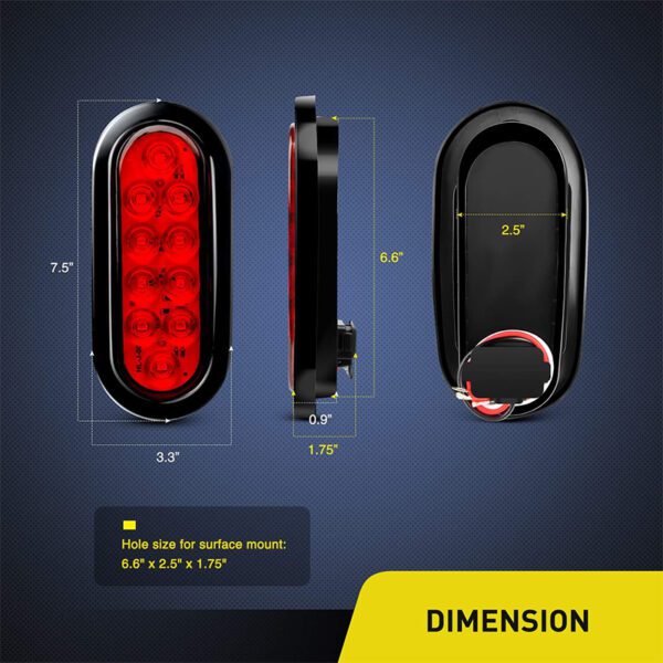  4 Red+2 White 6 Inch Oval LED Trailer Tail Light Kit, Comes with Grommet and 3-Pin Waterproof Plug, Stop Brake Steering Reverse Reversing Trailer Light IP67 Waterproof for Trailer RV Truck Jeep