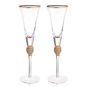  Champagne Glass Cup - Mr And Mrs Champagne Cup With Gold Rim - Wedding Gift For Couple - Rhinestone Studded Bride And Groom Champagne Glass - Bride Gift - Mr And Mrs Gift Set of 2