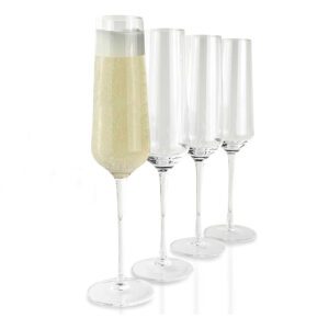  Champagne Glasses - Set of 4, 8 oz, Modern Hand Blown Crystal Glass cups, for Champagne, Mimosa, Sparkling Wine & Prosecco. Bride and Groom Wedding Gift, Fluted Glassware