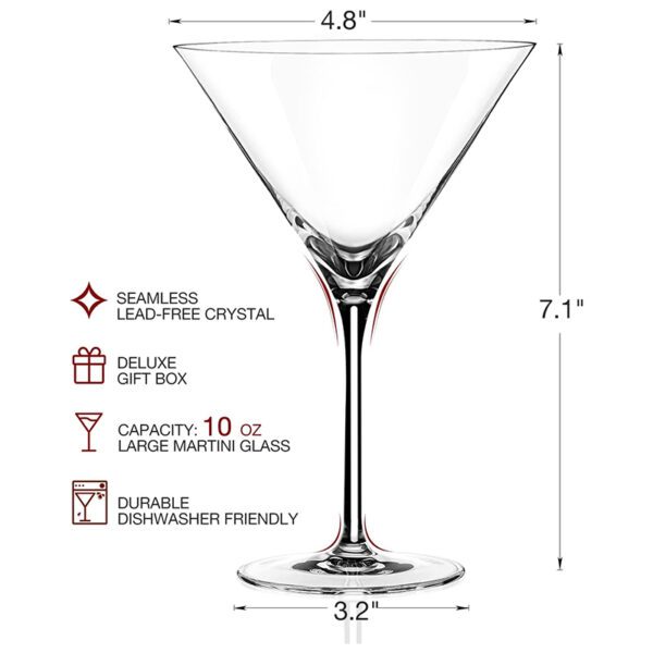  Martini Glasses | Set of 4 | 10oz | Hand-Blown Crystal Large Martini Glass Set | Elegant Cocktail Glasses for Bar, Whiskey, Gin, Tequila | Goblet Gift Set for Birthday, Housewarming