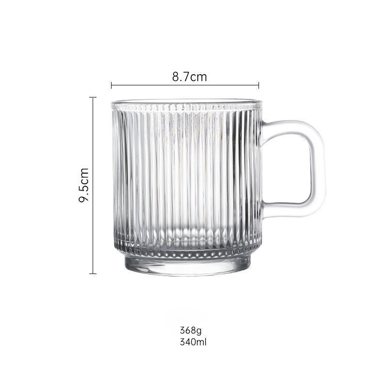  [6 PACK, 12 OZ] Premium Glass Coffee Mugs with Handle, Classic Vertical Stripes Tea Cup,Transparent Tea Glasses for Hot/Cold Beverages, Perfect Design for Americano, Cappuccino, Latte.