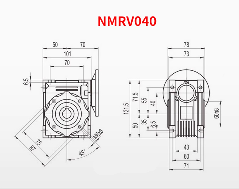 Gear Reducer NMRV040 Worm Gear Reducer Speed Ratio 30:1 Output Hole 18mm