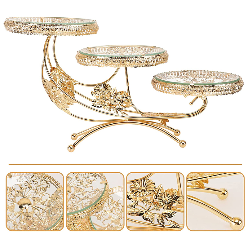  Fruit Baskets Tiered Cupcake Stand Dessert Plate European- Style Cake Stand Fruit Candy Buffet Display Tower Glass Serving Tray for Wedding Home Birthday Party Gold Large Metal Basket