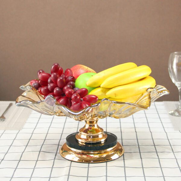  Glass Fruit Plates Solid Color Metal Base Bowls and Plates Snacks Dessert Dishes Hotel Tabletop Serving Trays