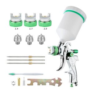  Spray Gun Set, Automotive Paint Spray Paint Gun with 3 Nozzles 1.4/1.7/2mm Nozzle and 600cc Cups, for Car Primer, Furniture Surface Spraying, Wall Painting, Base Coatings (Green)