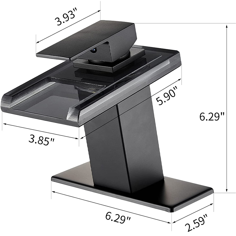 LED Bathroom Sink Faucet,Black Waterfall Single Handle Vanity Faucets for Sinks 1 or 3 Holes with Metal Pop Up Drain and 2 Water Supply Lines, Open Glass Spout - Image 2