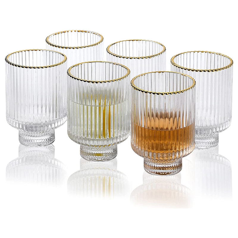  Glass set of 6, 11.5 oz Clear with Gold Rim Durable Drinking Highball Cup for Water Soda Juice Milk Coke Beer Spirits Iced Beverage Vintage Style Home Office Desk Everyday Use