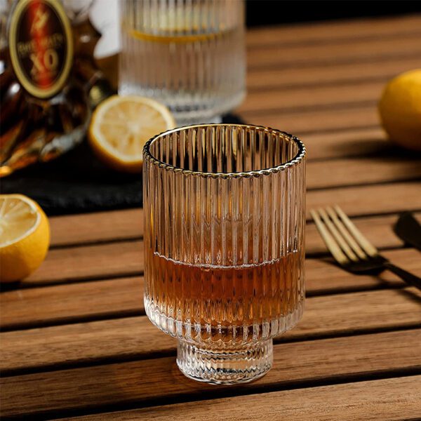  Glass set of 6, 11.5 oz Clear with Gold Rim Durable Drinking Highball Cup for Water Soda Juice Milk Coke Beer Spirits Iced Beverage Vintage Style Home Office Desk Everyday Use