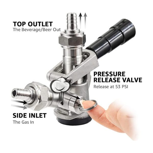  All 304 Stainless Steel Body & Probe American D System Sankey Beer Keg Tap Coupler with Ergonomic Handle & Hose Clamp