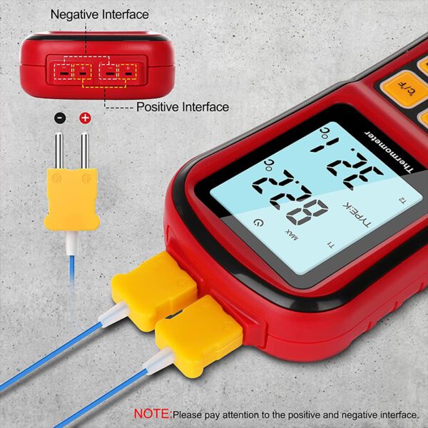  Digital Thermometer Dual Channel Thermometer Temperature Thermometer with Two K-Type Thermocouple Probe Backlight LCD K Type Thermometer for K/J/T/E/R/S/N Thermocouple