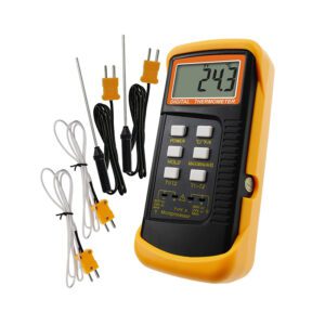  Digital 2 Channels K-Type Thermometer w/ 4 Thermocouples (Wired & Stainless Steel), -50~1300°C (-58~2372°F) Handheld Desktop High Temperature Kelvin Scale Dual Measurement Meter Sensor