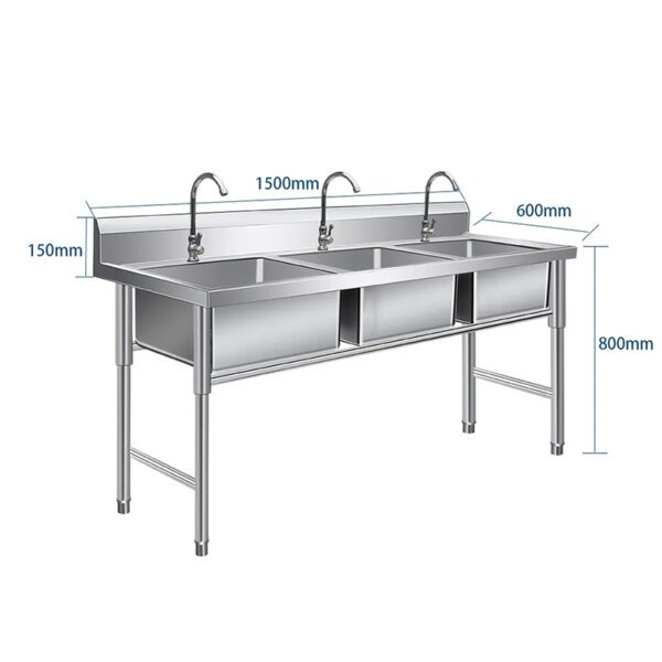  Commercial Sink Three Compartments Stainless Steel