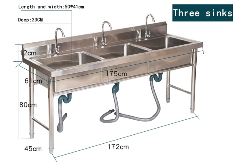  Commercial Sink Freestanding 3 Compartment Sink