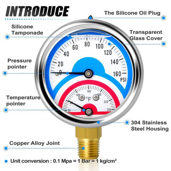  0-160Psi Stainless Steel Thermal Pressure Gauge