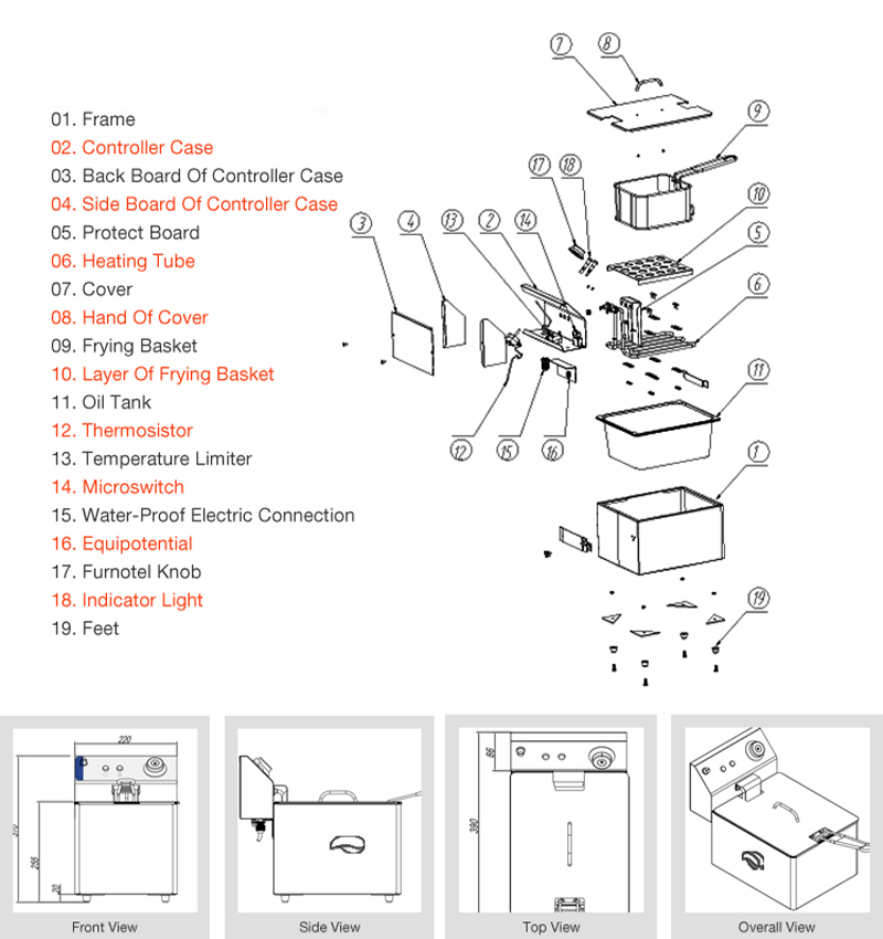  Deep Fryer Machine 4L Single Tank Restaurant Electric Table
