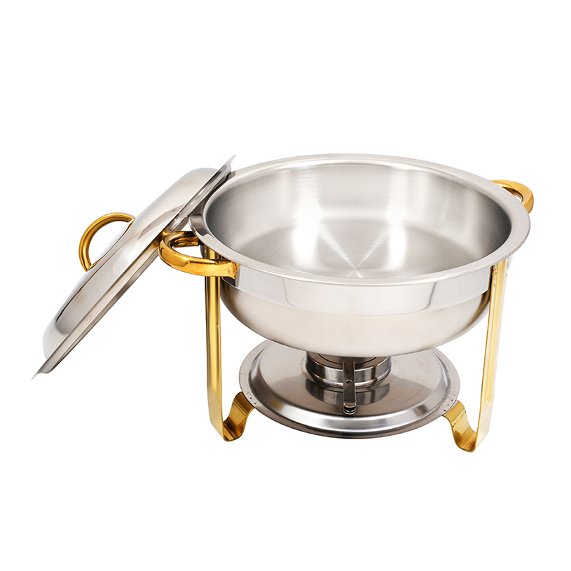  Round Stainless Steel Chafing Dishes Gold-plated 4QT./5L