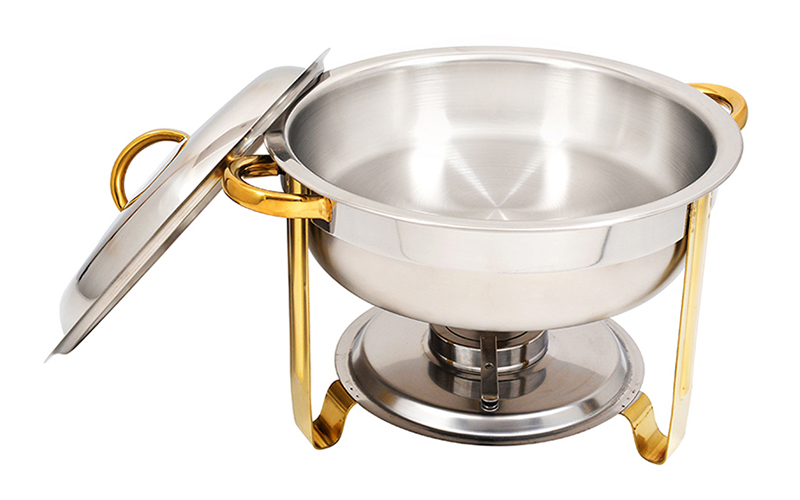  Round Stainless Steel Chafing Dishes Gold-plated 4QT./5L
