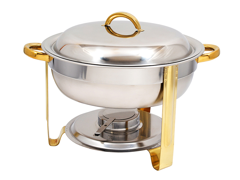  Round Stainless Steel Chafing Dishes Gold-plated 4QT./5L