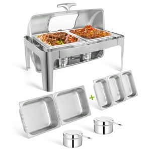  Rectangular Roll Top Chafing Dish Buffet Set Catering Food