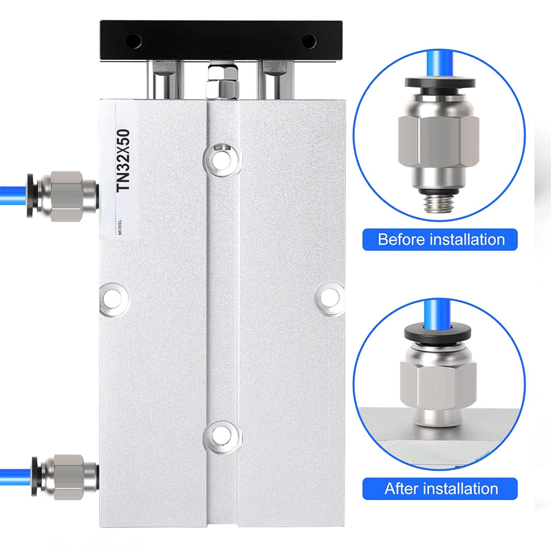 PNEUMATIC 32mm Bore 50mm Stroke Double-Rod Double-Acting Aluminum Pneumatic Air Cylinder TN32-50 - Image 3