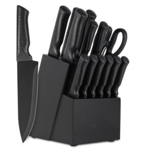 15-Piece Kitchen Knife Set with Built-in Sharpener