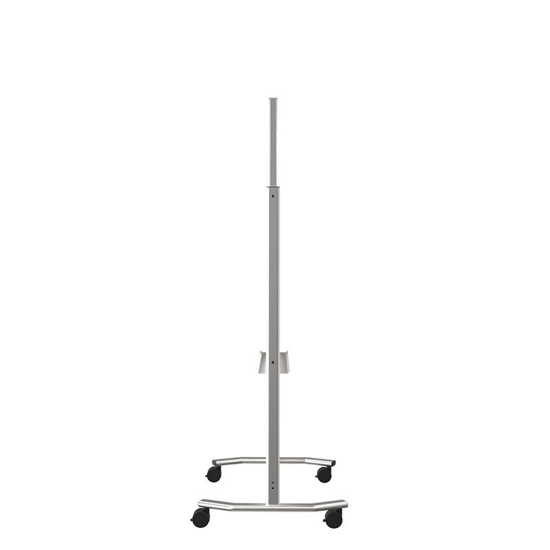 Immagine dettagliata del robusto telaio in alluminio e delle ruote girevoli scorrevoli, che mostra chiaramente il meccanismo di bloccaggio inserito per garantire la stabilità.