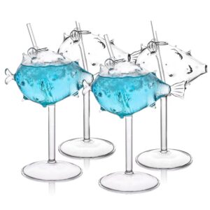 High Quality Pufferfish Jellyfish Tall Glass Champagne Wine Glass