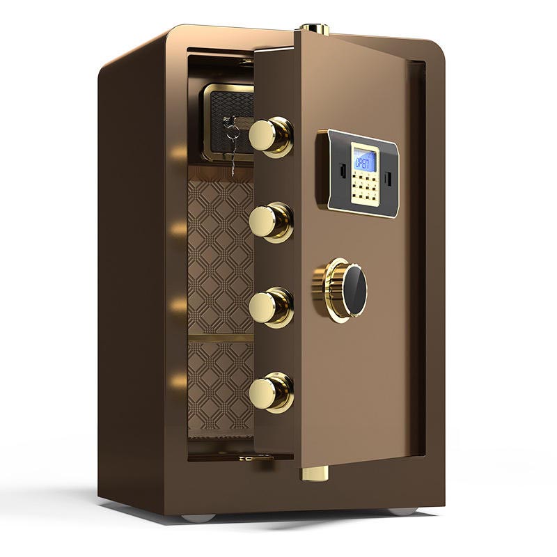 High-performance home safe with integrated fingerprint recognition and mechanical key