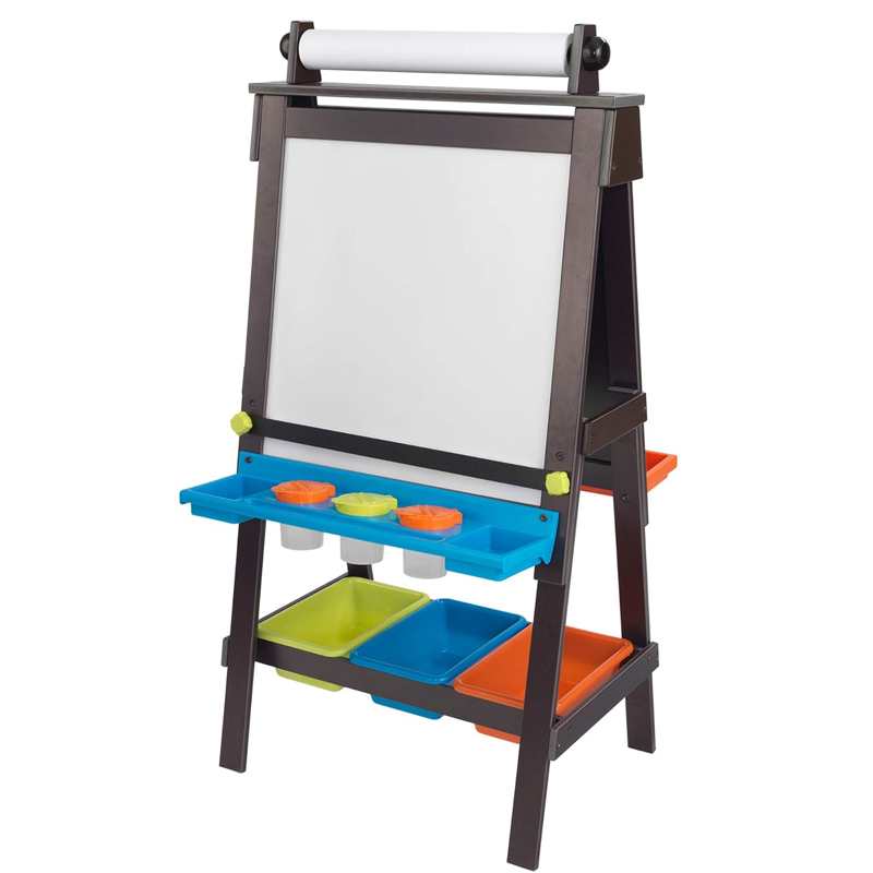 Cavalletto portaoggetti in legno per bambini, lavagna cancellabile a secco bifacciale con supporto regolabile