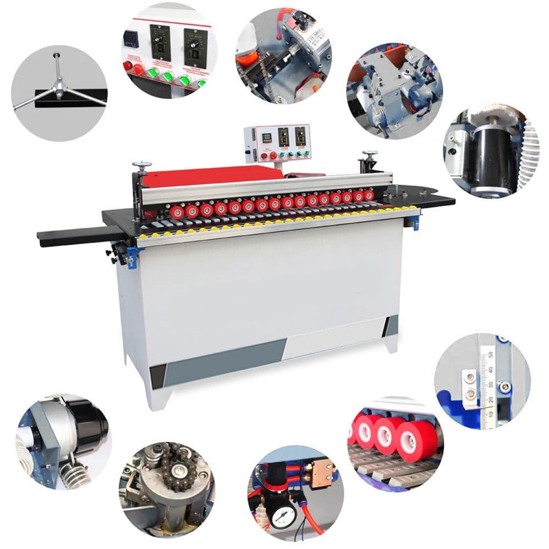 Vista completa della bordatrice automatica in PVC e vari dettagli
