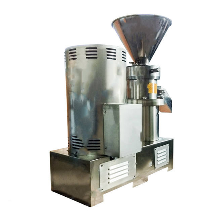 Diese Maschine verfügt über einen großen Einfülltrichter für Erdnüsse (oder andere Nüsse), eine Präzisionsmahlkammer und einen Elektromotor.