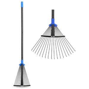 Garden Rake Expandable Head Metal Telescopic Leaves Lawn