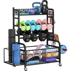 400LBS Adjustable Dumbbell Rack with Wheels for Home Gym