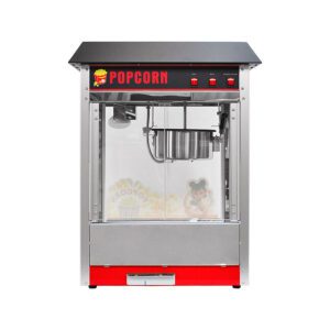 Commercial electric baking popcorn machine, made of stainless steel with a black brim