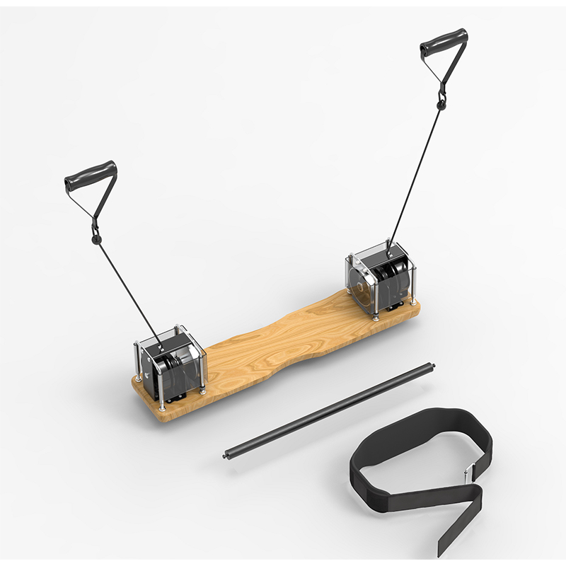 This platform comes with a waist belt, handles, and a lifting bar for workouts.