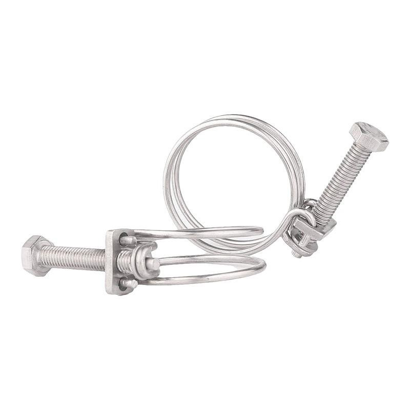 Stainless steel double wire hose clamp view.