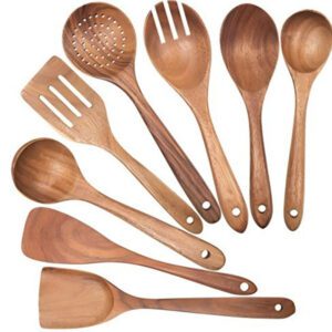Multifunctional set of wooden spatula, fork and spoon for kitchen utensils