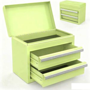 Small Metal Desktop Toolbox Two Drawer Tool Cabinet Office Use