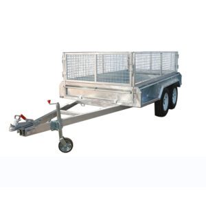 Electrically Braked Galvanized Tandem Axle Box Trailer with Mesh Cage and Ramps