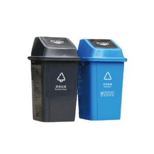 Thick plastic waste sorting and recycling bin for kitchen use, including a lid