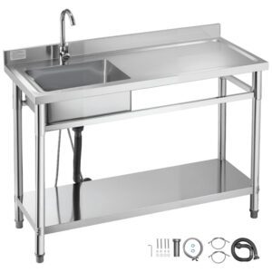47.2" Stainless Steel Commercial Sink with Faucet & Workbench