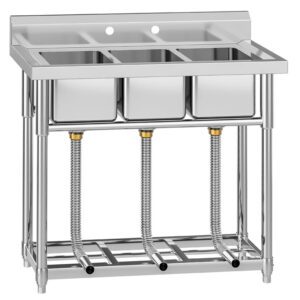 3-Bowl Stainless Steel Commercial Kitchen Sink NSF with Shelf