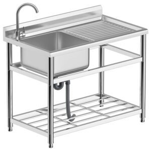 43"x25.2" Commercial Kitchen Sink, Tabletop Rustproof Durable