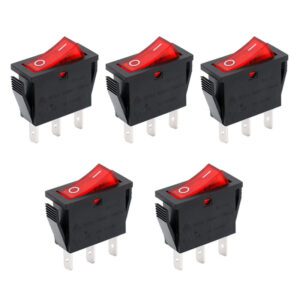 Snap-in Rocker Switch 3 Pin ON-OFF 250V/10A 125V/16A 3 Terminal Red light Pack of 5