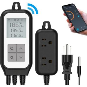 Smart WiFi Reptile Thermostat Outlet Heating Cooling, Tuya Digital Temperature Controller Sensor Plug for Fermenter Brewing Breeding Heat Mat, Smart Life Remote Control, -22- 221℉,10A 1250W