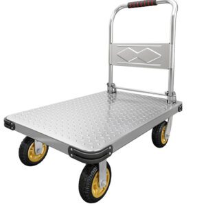 125*75cm steel trolley with 8 inch silent wheels Cargo trolley carrier household flatbed car portable trailer folding small cart trolley
