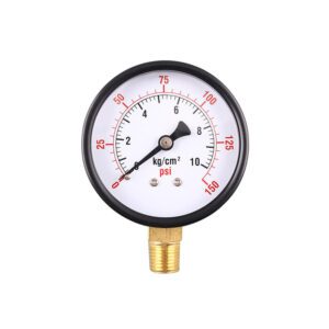 Industrial Pressure Gauge,Black Steel Case Dual Scale Pressure Gauge with Brass Internals, 0-150 psi, 2-1/2" Dial Display,1/4" NPT,Bottom Mount.